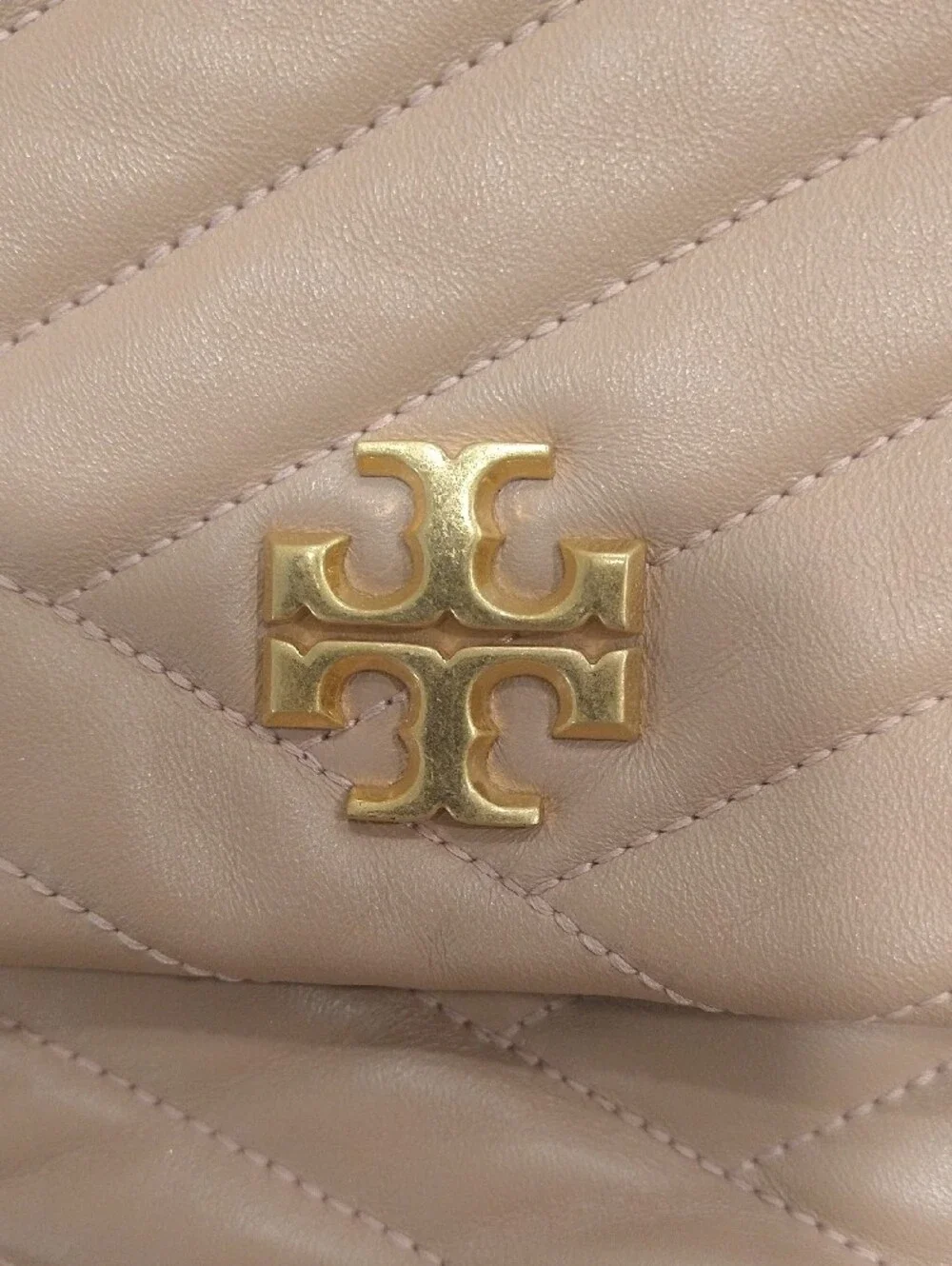 Tory Burch Kira Chevron Leather Shoulder/CrossbdyBag Nude Blush Gold Chain